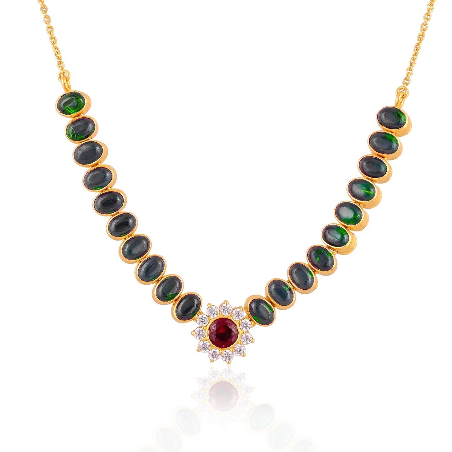 925 Silver Gold Plated Necklace with Ruby & Emerald Doublet Stones | Handmade Gemstone Jewelry