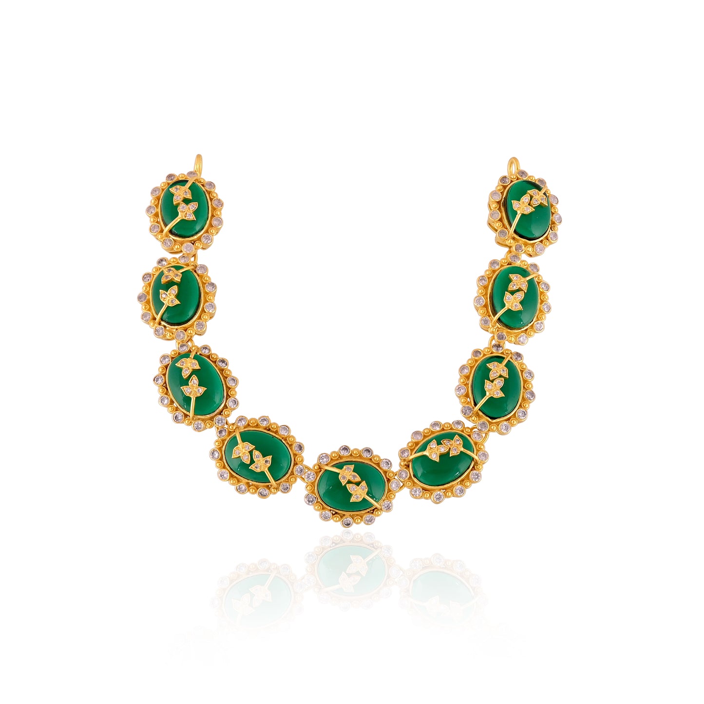 Green Stone Necklace in 925 Silver with CZ Accents – Elegant Designer Jewelry