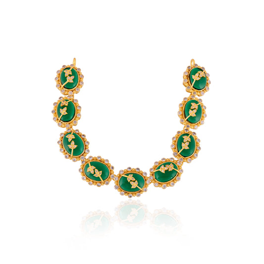 Green Stone Necklace in 925 Silver with CZ Accents – Elegant Designer Jewelry