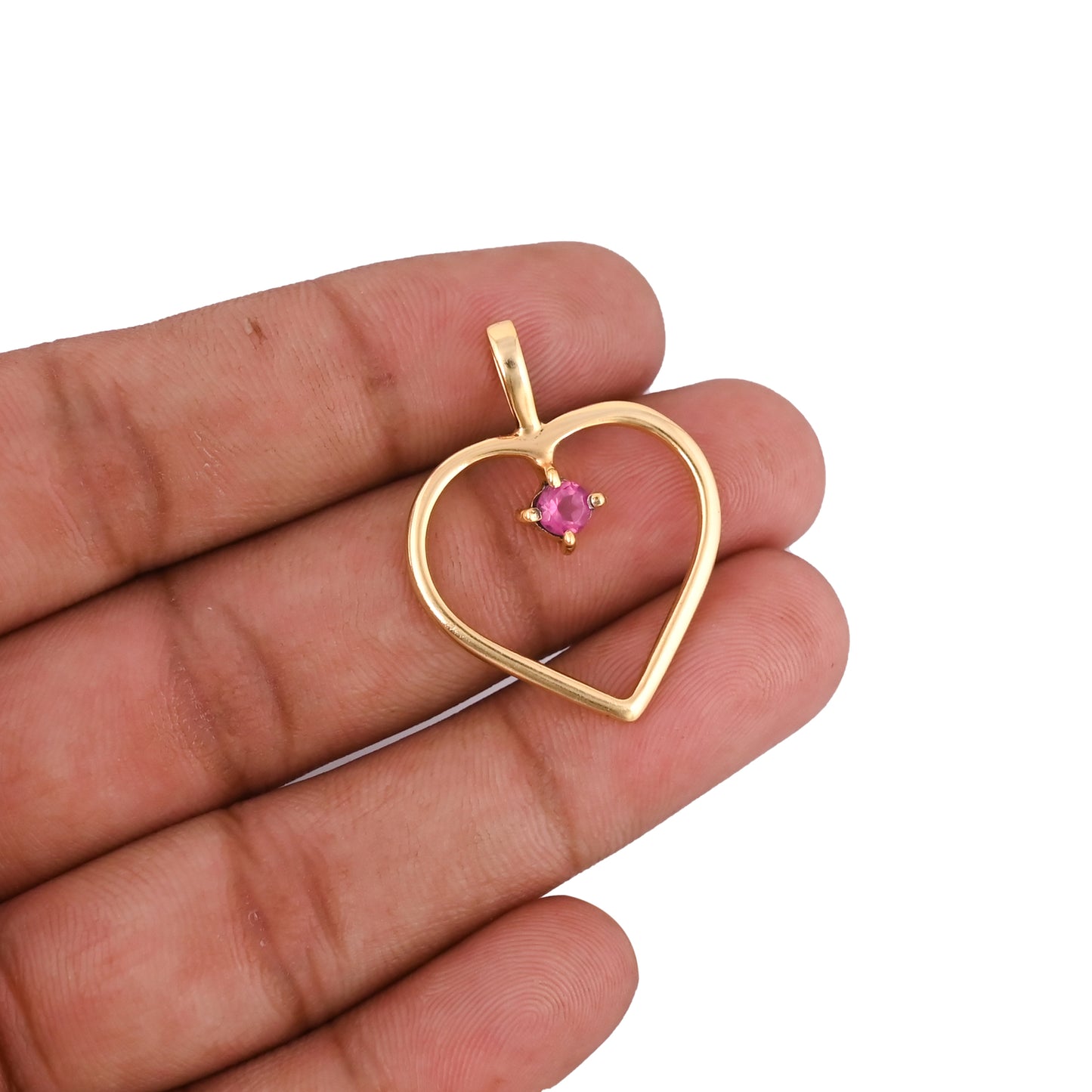 Silver Heart Pendant with Ruby CZ Stone | Sterling Silver Heart Necklace Charm | Dainty Silver Pendant | Gift for Her | Romantic Jewelry