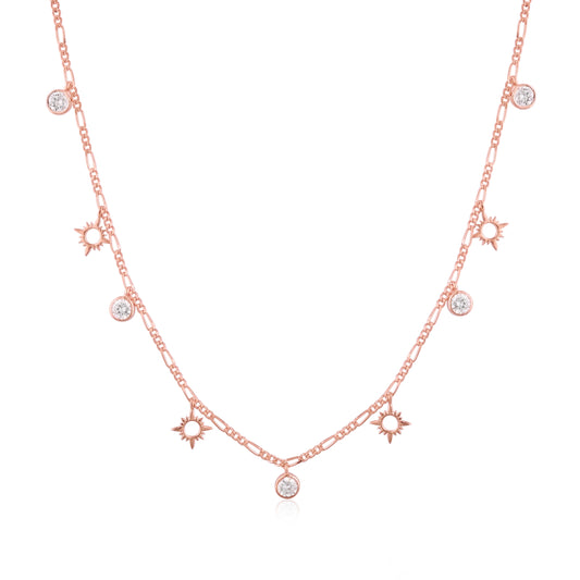 925 Silver Rose Gold Plated Necklace with CZ Charms | Dainty Starburst Pendant Chain for Women