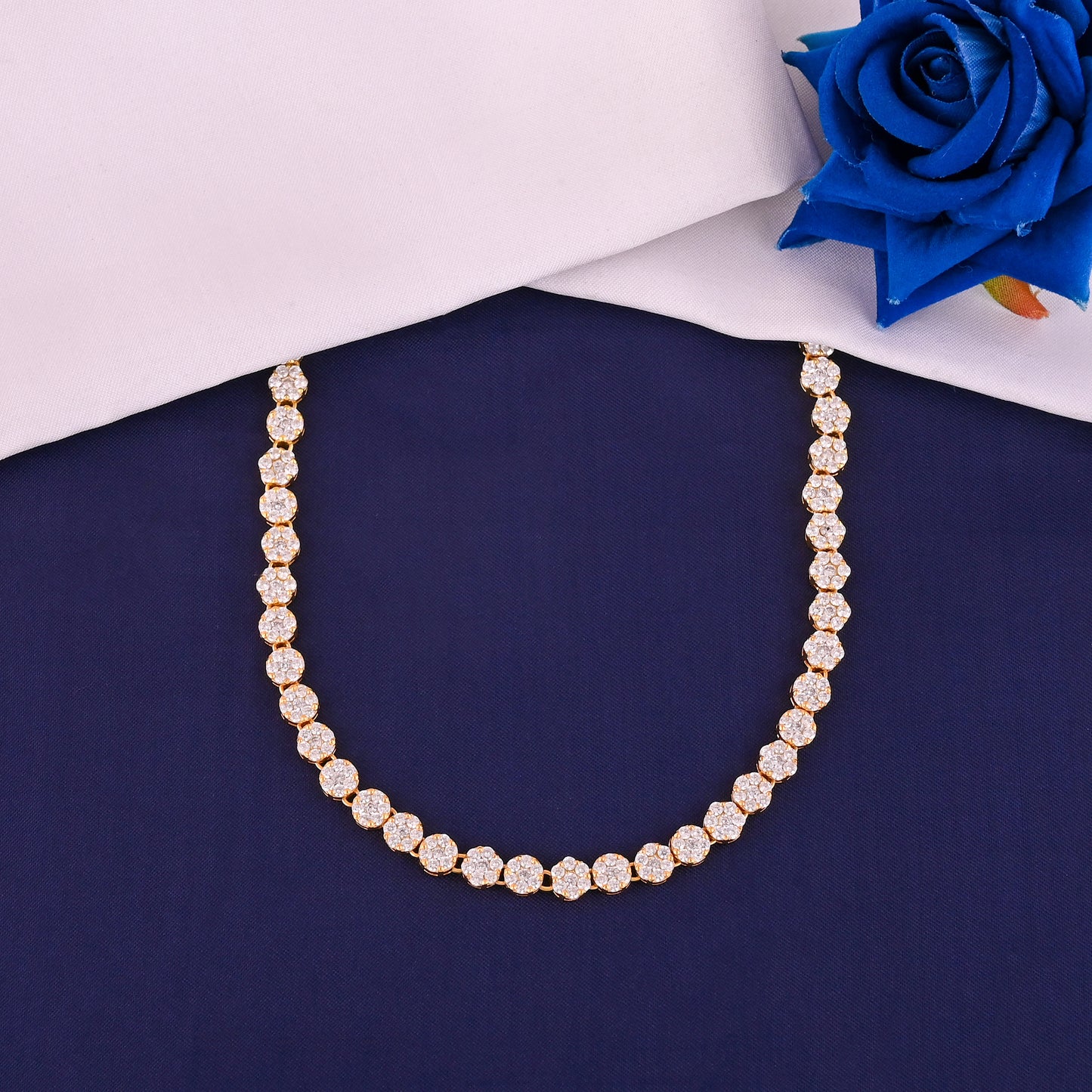 925 Silver Tennis Necklace with Gold Plating and Sparkling Cubic Zirconia Stones