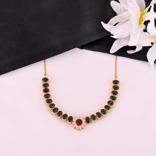 925 Silver Gold Plated Necklace with Ruby & Emerald Doublet Stones | Handmade Gemstone Jewelry