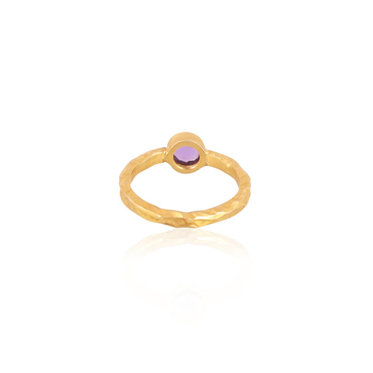 Purple Amethyst Ring, Handmade Ring, 925 Sterling Silver Ring, Gold Plated Silver Ring, Textured Band Ring, Valentine's Collection For Her