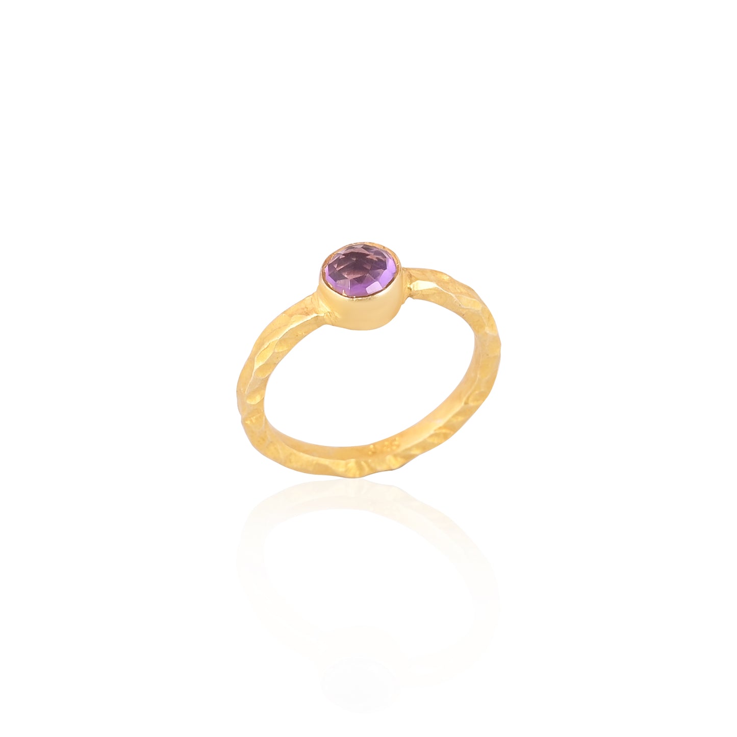 Purple Amethyst Ring, Handmade Ring, 925 Sterling Silver Ring, Gold Plated Silver Ring, Textured Band Ring, Valentine's Collection For Her