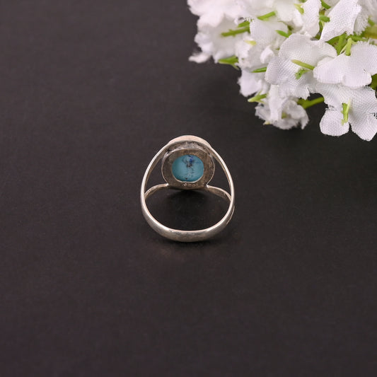 Silver Turquoise Ring, Split Band Turquoise Ring, Turquoise Silver Ring, Sterling Silver Ring, Oval Ring, Blue Turquoise Ring for Women