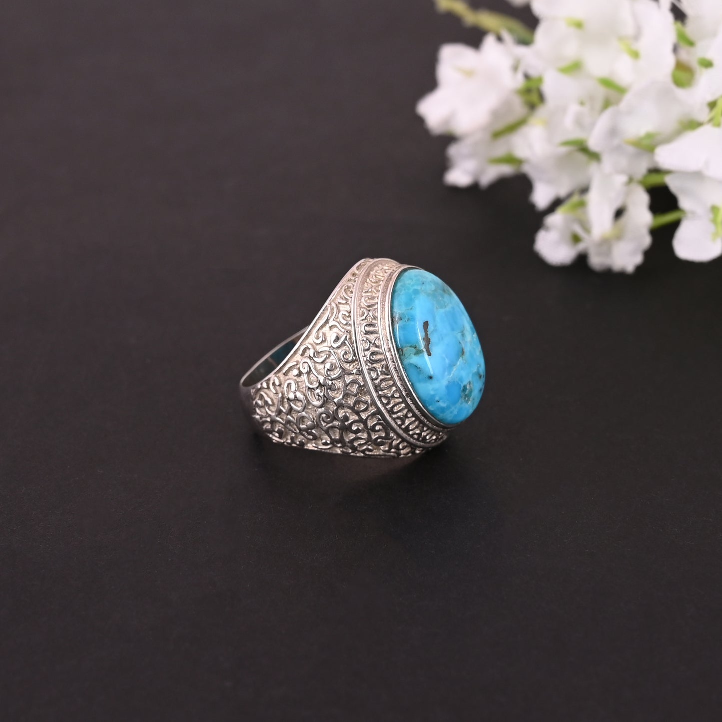 Men's Turquoise Ring, Sterling Silver Jewelry, 925 Stamp Ring, Handmade Wide Band Turquoise Ring, Oval Designer Ring, Perfect Gift For Him