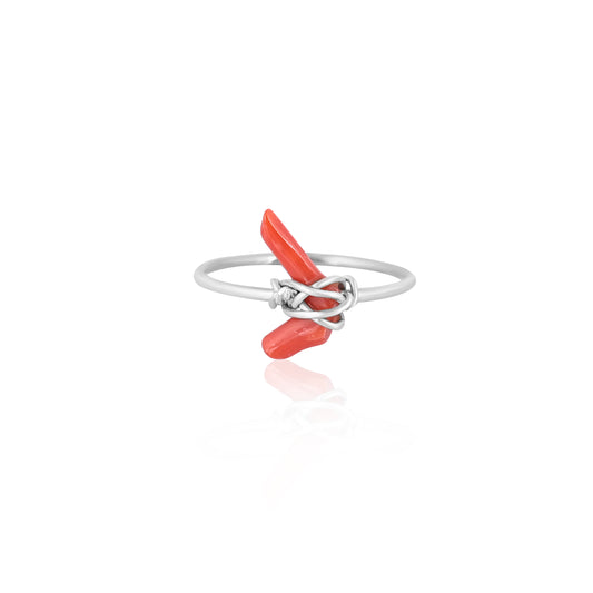 Italian Red Coral Ring, Coral Stick Ring, 925 Sterling Silver Ring, Classic Look Jewelry, Raw Coral Ring, Statement Ring For Women