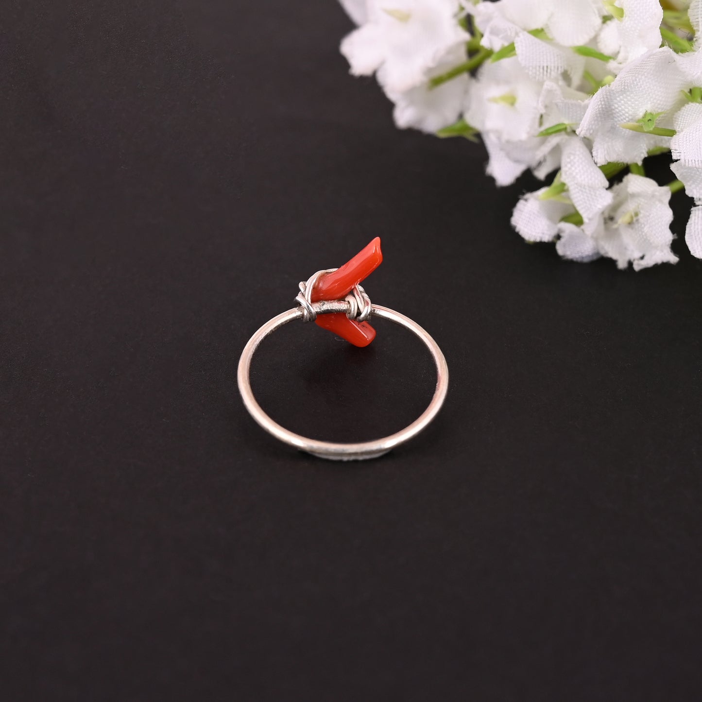Italian Red Coral Ring, Coral Stick Ring, 925 Sterling Silver Ring, Classic Look Jewelry, Raw Coral Ring, Statement Ring For Women