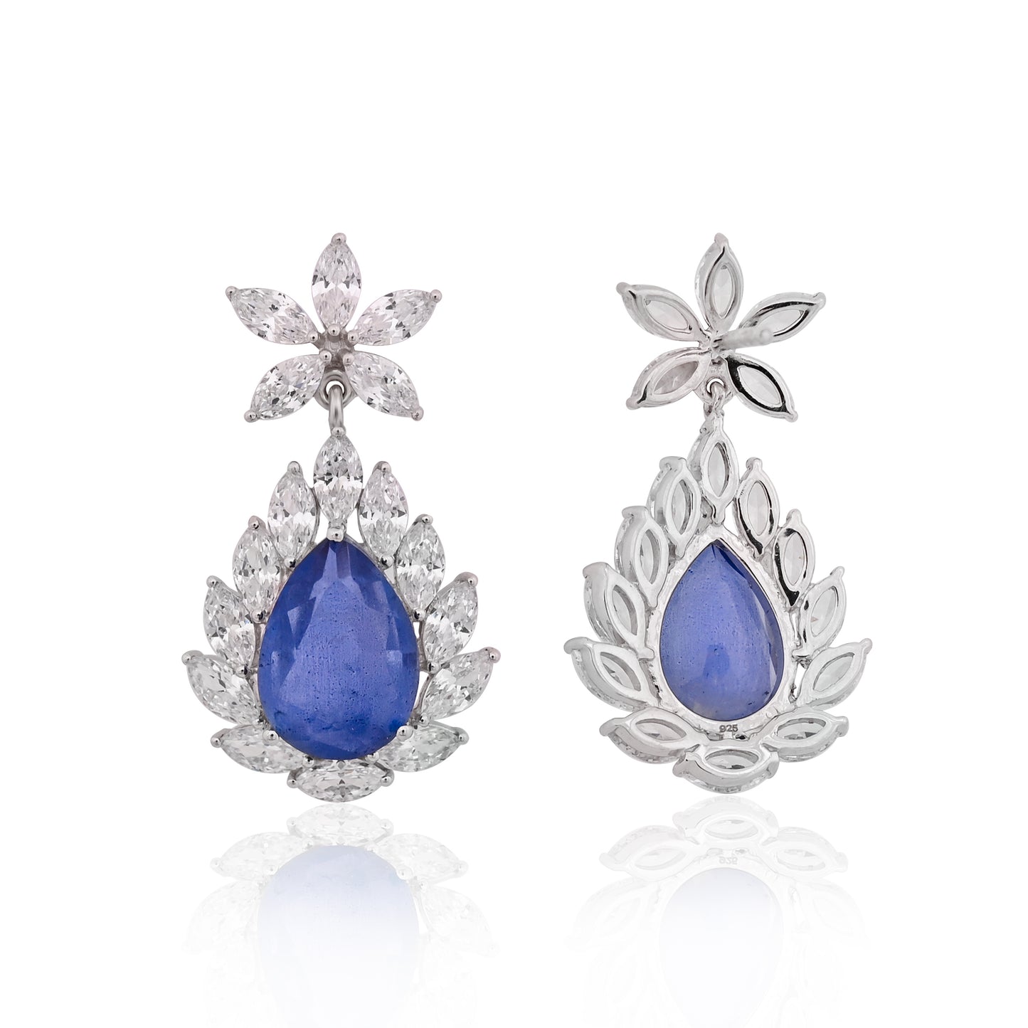 Elegant Green Emerald & Blue Sapphire Doublet Earrings in 925 Silver with Cubic Zirconia Accents – Luxury Statement Jewelry