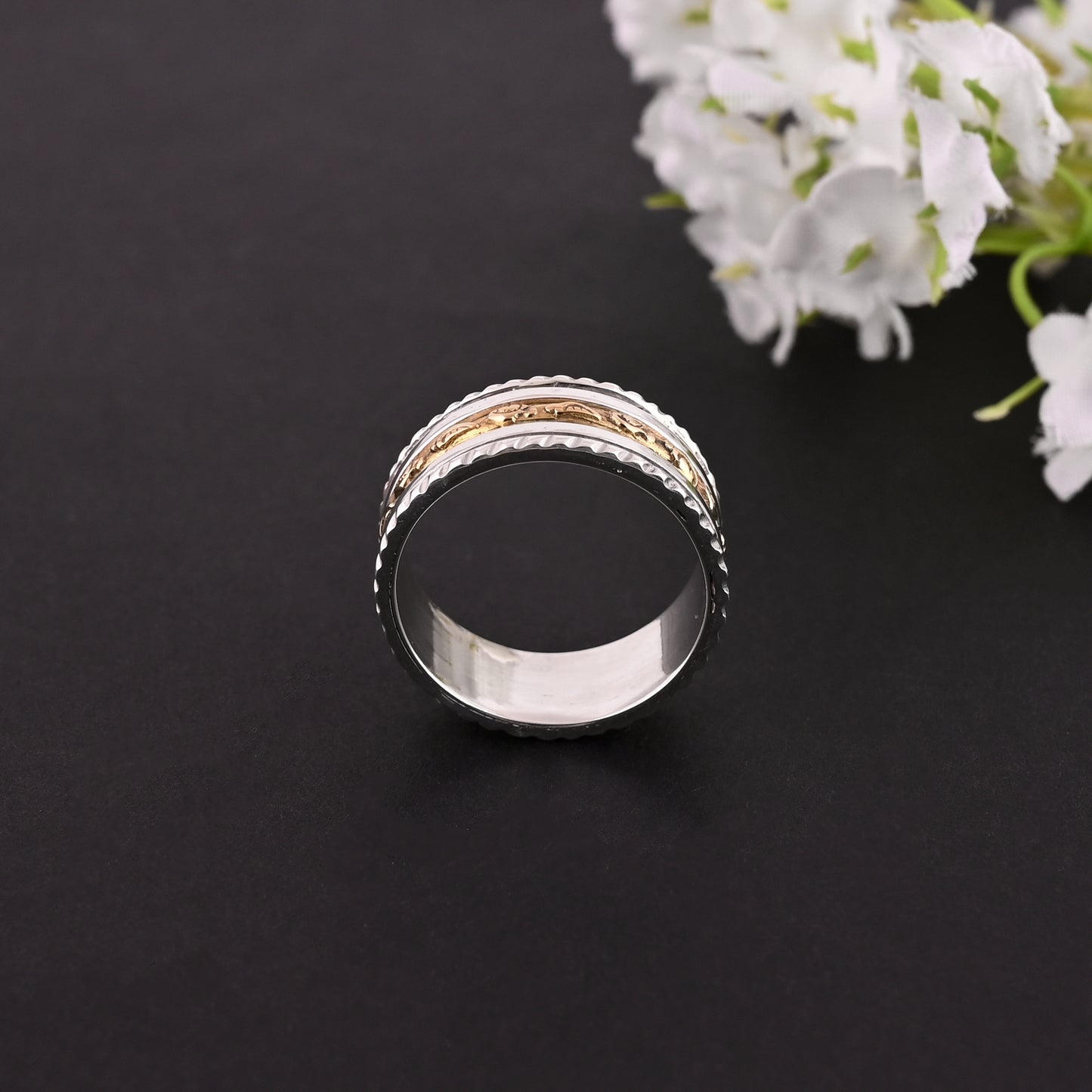 Handmade Silver Ring, Two Tone Gold Plated Ring, 925 Solid Silver Ring, Spinner Textured Ring, Thumb Ring, A Collection of Silver Thumb Ring