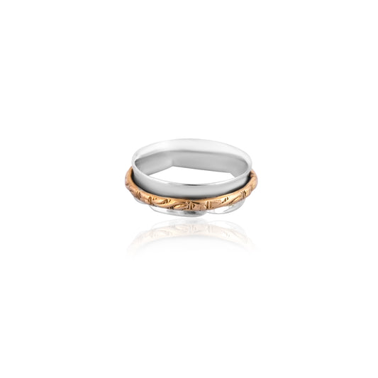 Two Tone Spinner Ring, Sterling Silver Ring, Unisex Ring, Textured Ring, Handmade Designer Ring, Minimalist Ring, Ring For Valentine's Gift