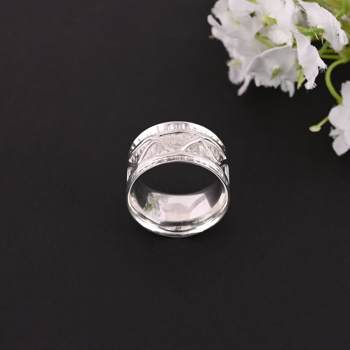 925 Sterling Silver Ring, Thumb Fidget Handmade Ring, Wide Band Ring, Unisex Ring, Promise Hammered Rings, Gift For Her