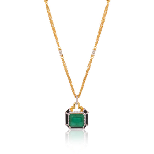 925 Silver Emerald Doublet Pendant Necklace | Gold Plated Sterling Silver Chain | Art Deco Green Gemstone Jewelry for Women
