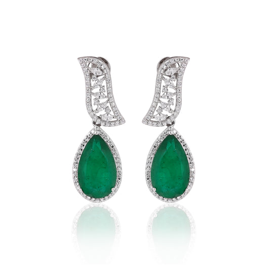 925 Silver Pear Shape Emerald Doublet Drop Earrings with CZ Halo – Elegant Statement Jewelry for Women