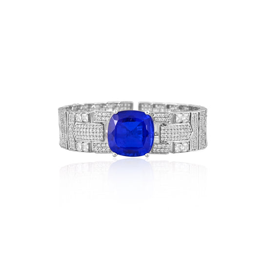 Elegant 925 Silver Bracelet with Cushion Cut Blue Sapphire Doublet & CZ Accents – Statement Jewelry for Women