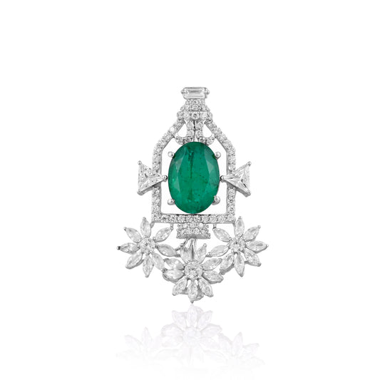 925 Silver Emerald Doublet CZ Studded Unisex Broach