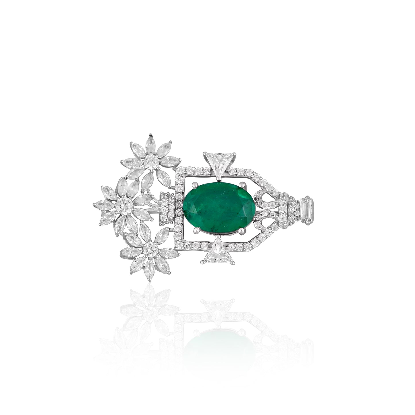 925 Silver Emerald Doublet CZ Studded Unisex Broach