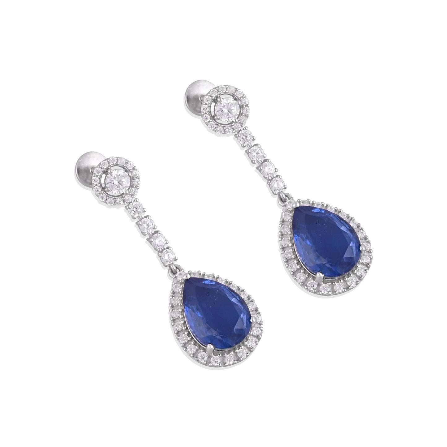 Pear Blue Sapphire Doublet Drop Earrings in 925 Silver with Cubic Zirconia – Elegant Bridal & Party Jewelry
