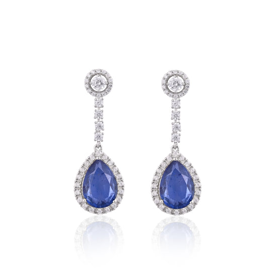 Pear Blue Sapphire Doublet Drop Earrings in 925 Silver with Cubic Zirconia – Elegant Bridal & Party Jewelry