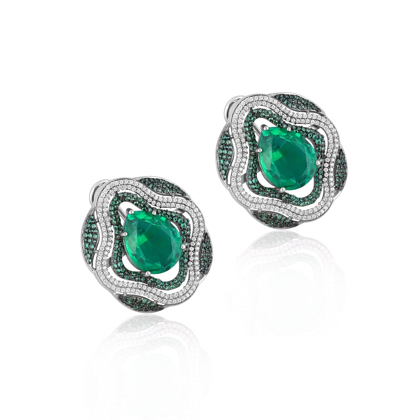 Luxury 925 Silver Stud Earrings with Emerald Doublet & CZ – Designer Statement Green Stone Jewelry