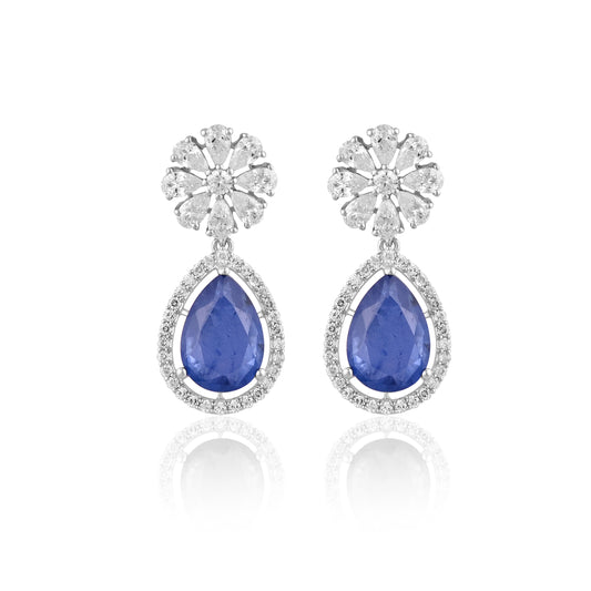 925 Silver Earrings with Blue Sapphire Doublet & CZ – Teardrop Bridal Statement Jewelry