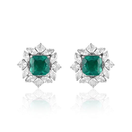 Square Emerald Doublet Stud Earrings in 925 Silver with Cubic Zirconia – Elegant Luxury Jewelry for Women