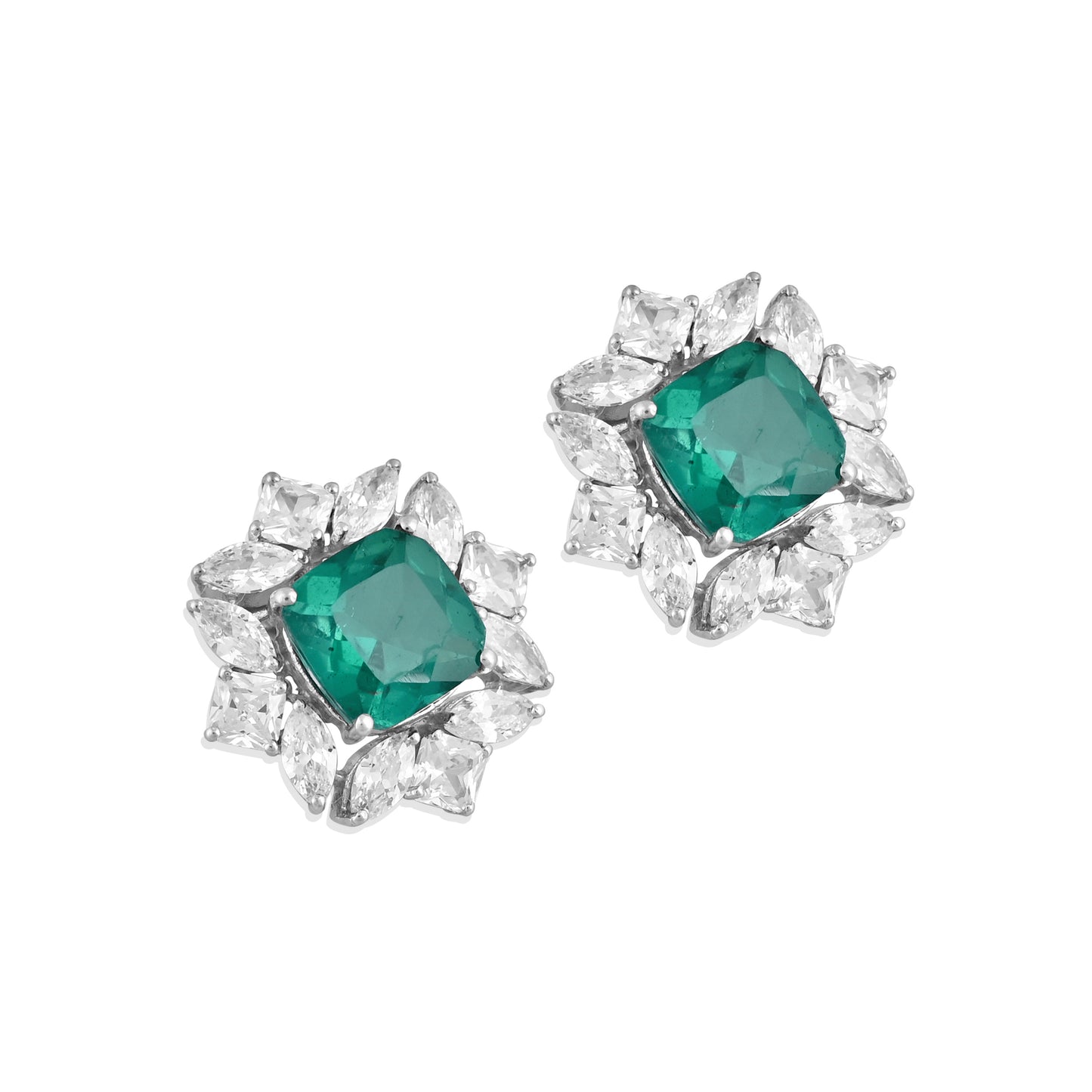 Square Emerald Doublet Stud Earrings in 925 Silver with Cubic Zirconia – Elegant Luxury Jewelry for Women