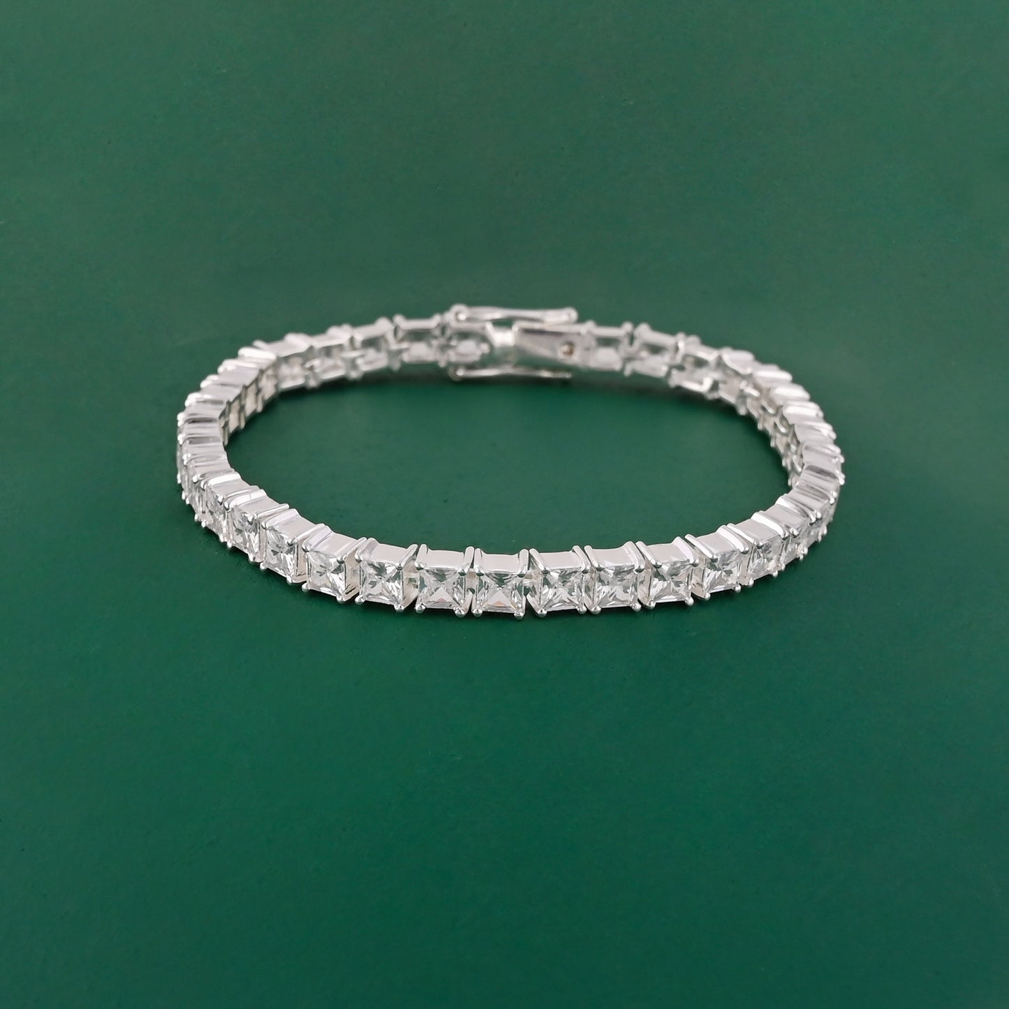 Tennis Bracelet, Sterling Silver Simulated Bracelet, 4mm Square CZ Stone Bracelet, Dainty Silver Unisex Bracelet