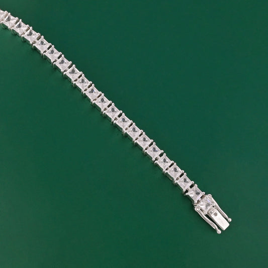 Tennis Bracelet, Sterling Silver Simulated Bracelet, 4mm Square CZ Stone Bracelet, Dainty Silver Unisex Bracelet