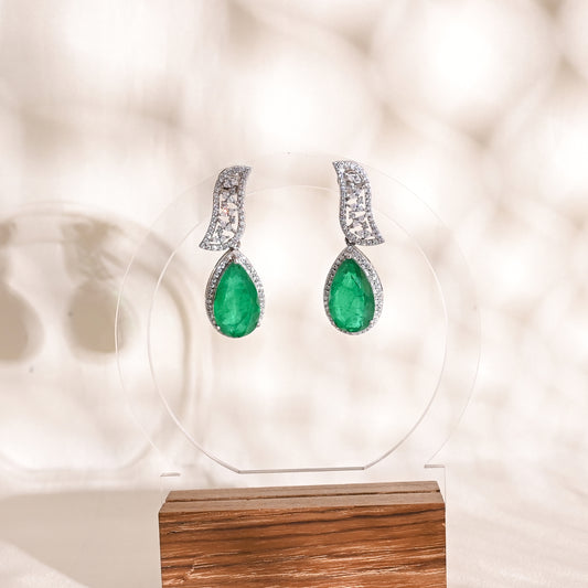 925 Silver Emerald Doublet Necklace and Earring Set with CZ Accents – Luxury Bridal Statement Jewelry