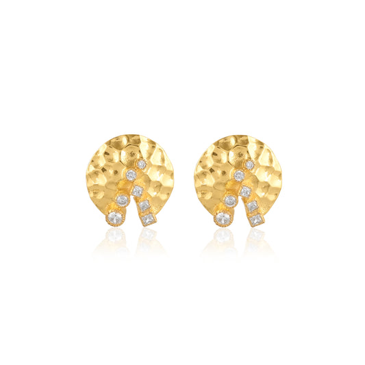 Hammered Gold Texture Brass Stud Earrings | 18K Gold Plated
