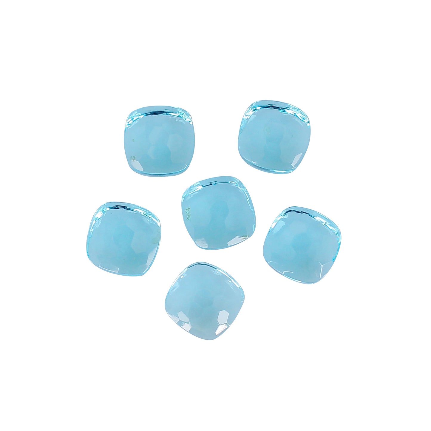 Blue Topaz Hydro 12x12mm Cushion Football Cut 61.55 Cts Wholesale 6 Pcs Gemstone Lot