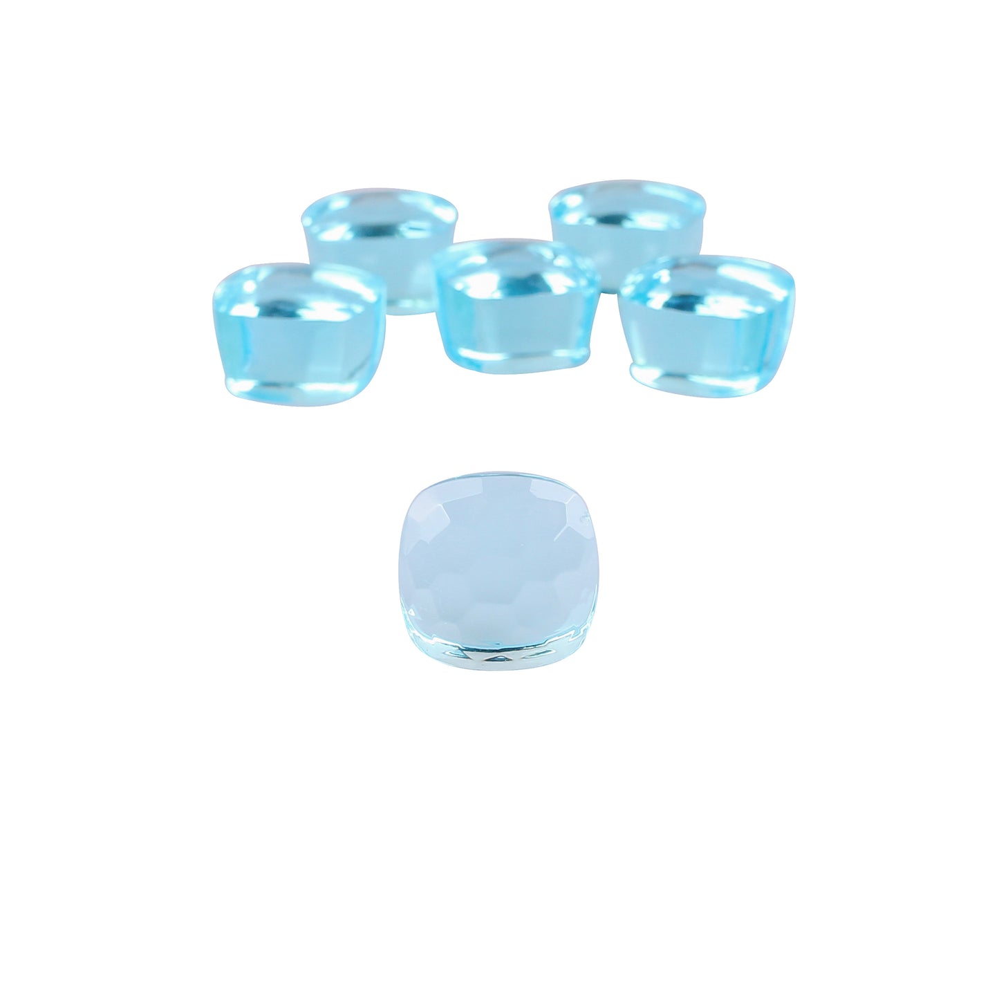Blue Topaz Hydro 12x12mm Cushion Football Cut 61.55 Cts Wholesale 6 Pcs Gemstone Lot