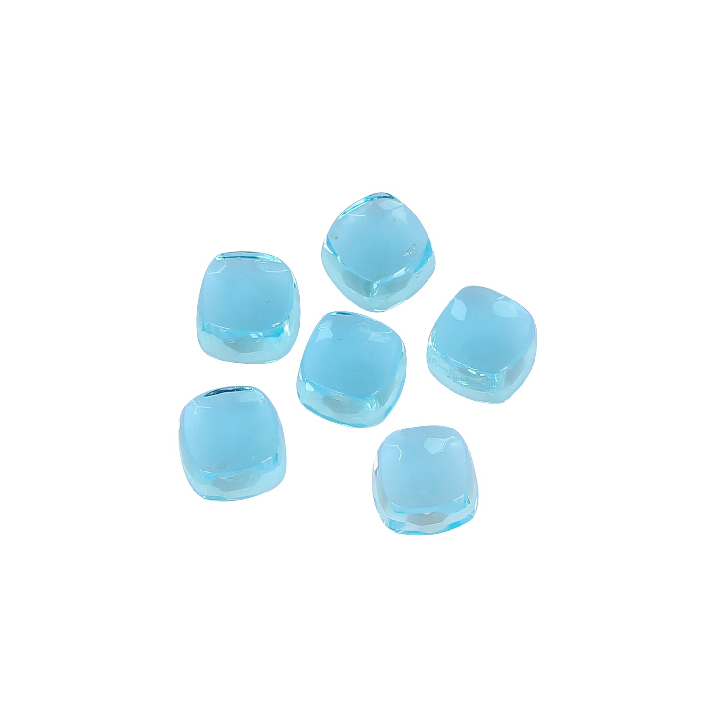 Blue Topaz Hydro 12x12mm Cushion Football Cut 61.55 Cts Wholesale 6 Pcs Gemstone Lot