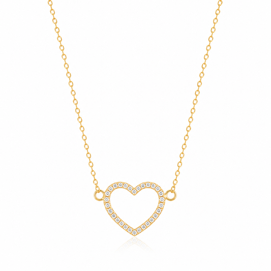 Gold Plated Crystal Open Heart Pendant Necklace for Women