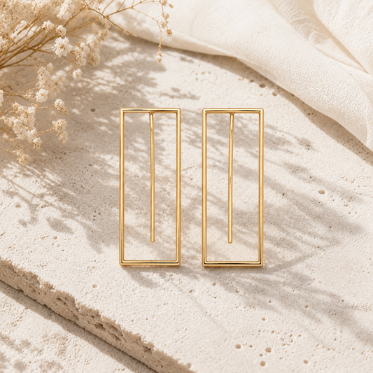 Minimalist Gold Geometric Rectangle Drop Earrings for Women