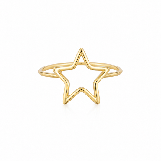 Minimalist Open Star Brass Ring – Gold Tone Statement Ring for Women