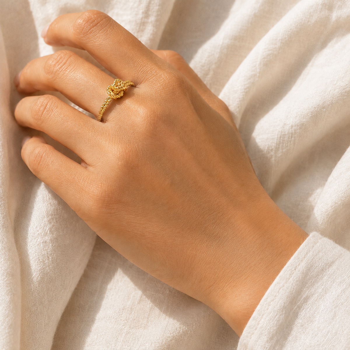Gold Rope Knot Ring for Women | Textured Brass Statement Ring