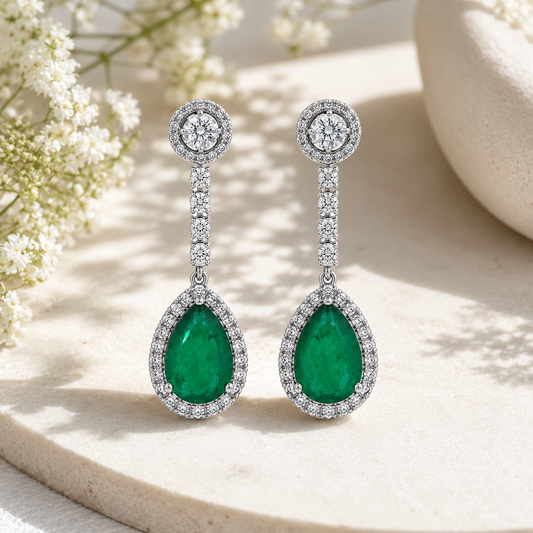 925 Sterling Silver Emerald Doublet Teardrop Drop Earrings for Women