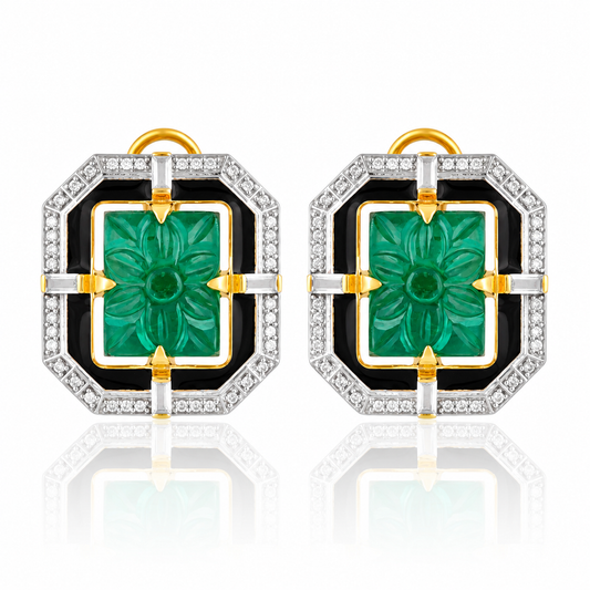 Emerald Green & Black Statement Pendant Necklace Set – Gold Tone Crystal Necklace for Women