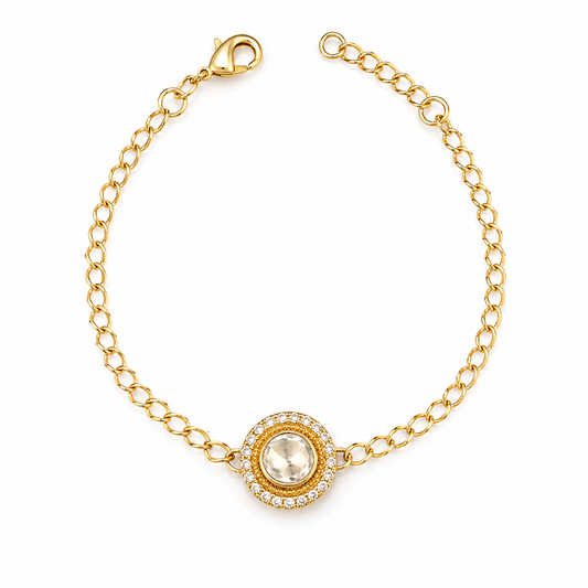 Moissanite Polki Halo Chain Bracelet – Gold Plated Statement Bracelet for Women