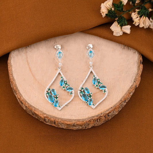 925 Silver Moissanite Blue Stone Dangle Earrings