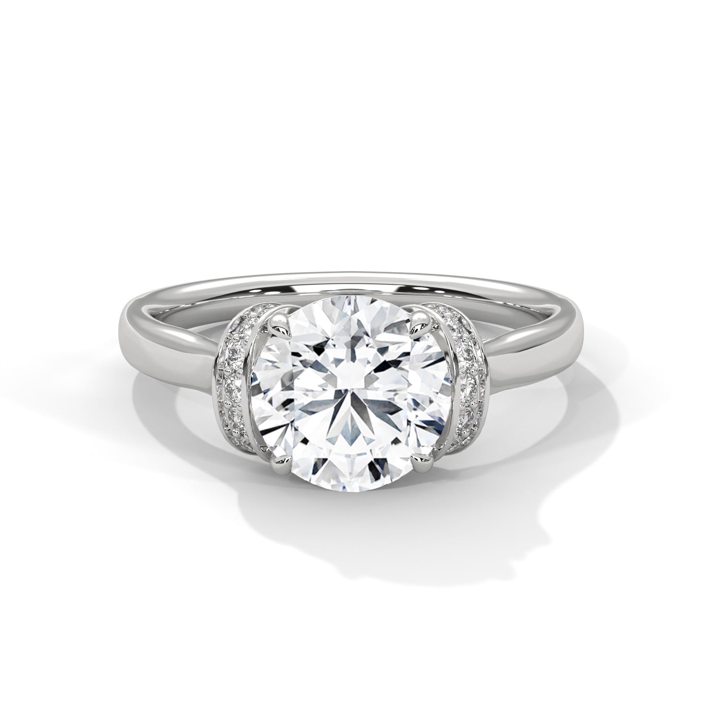 925 Sterling Silver Round Solitaire Halo Engagement Ring