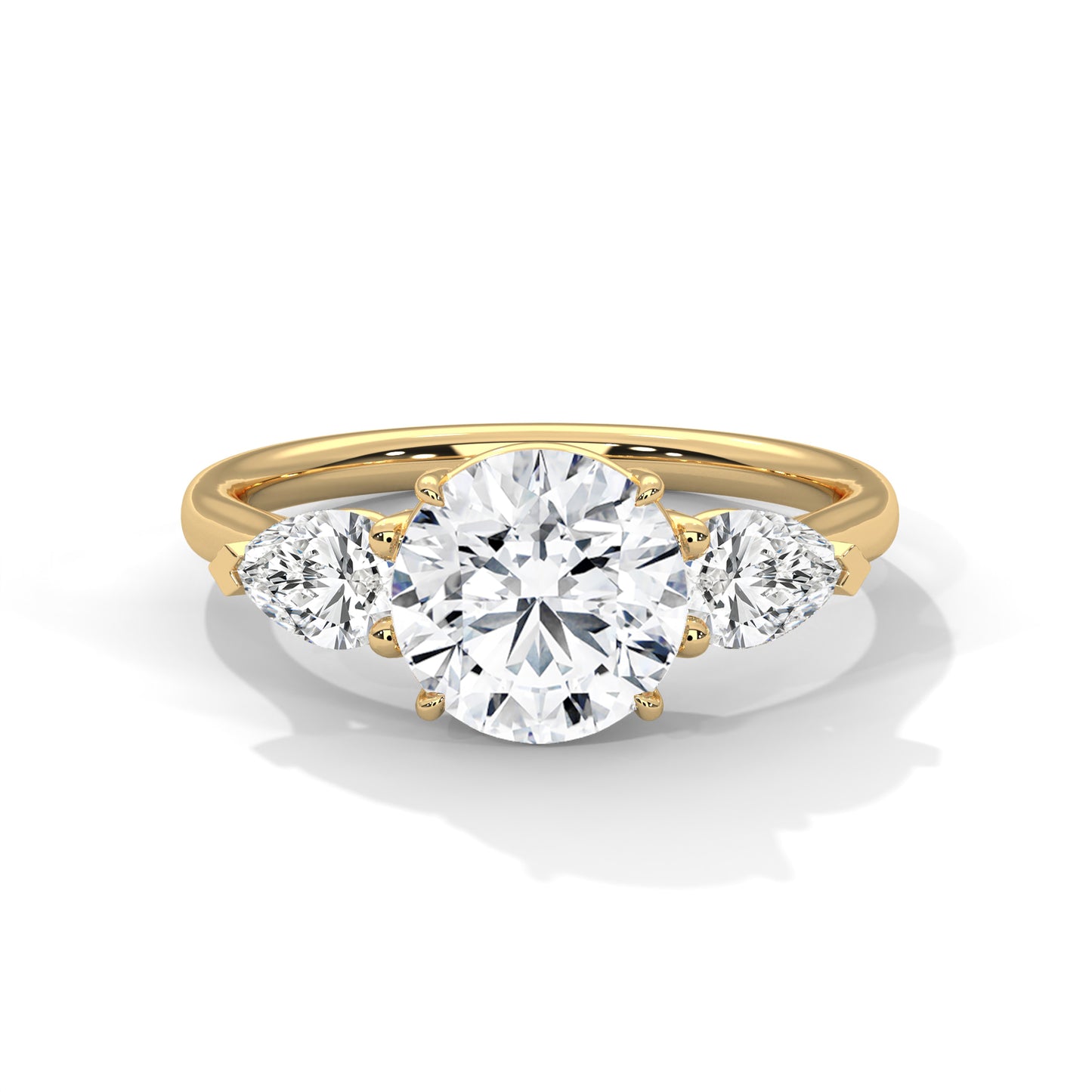 925 Sterling Silver Three Stone Round Solitaire Ring | Pear Side Stone Engagement Ring