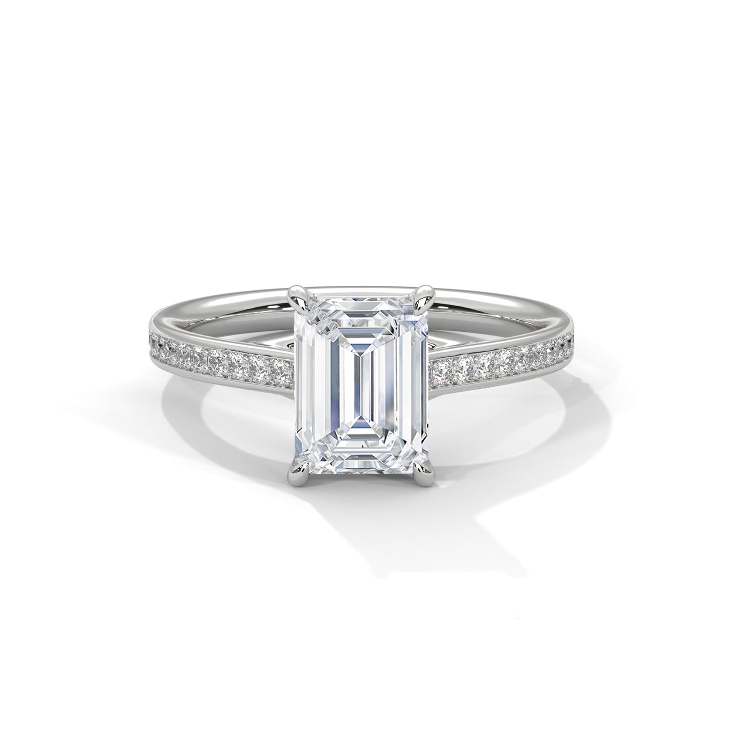 925 Sterling Silver Emerald Cut Solitaire Engagement Ring with Pavé Band