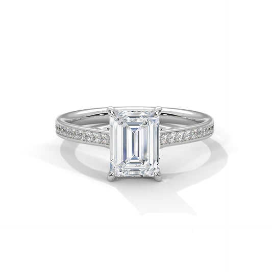 925 Sterling Silver Emerald Cut Solitaire Engagement Ring with Pavé Band