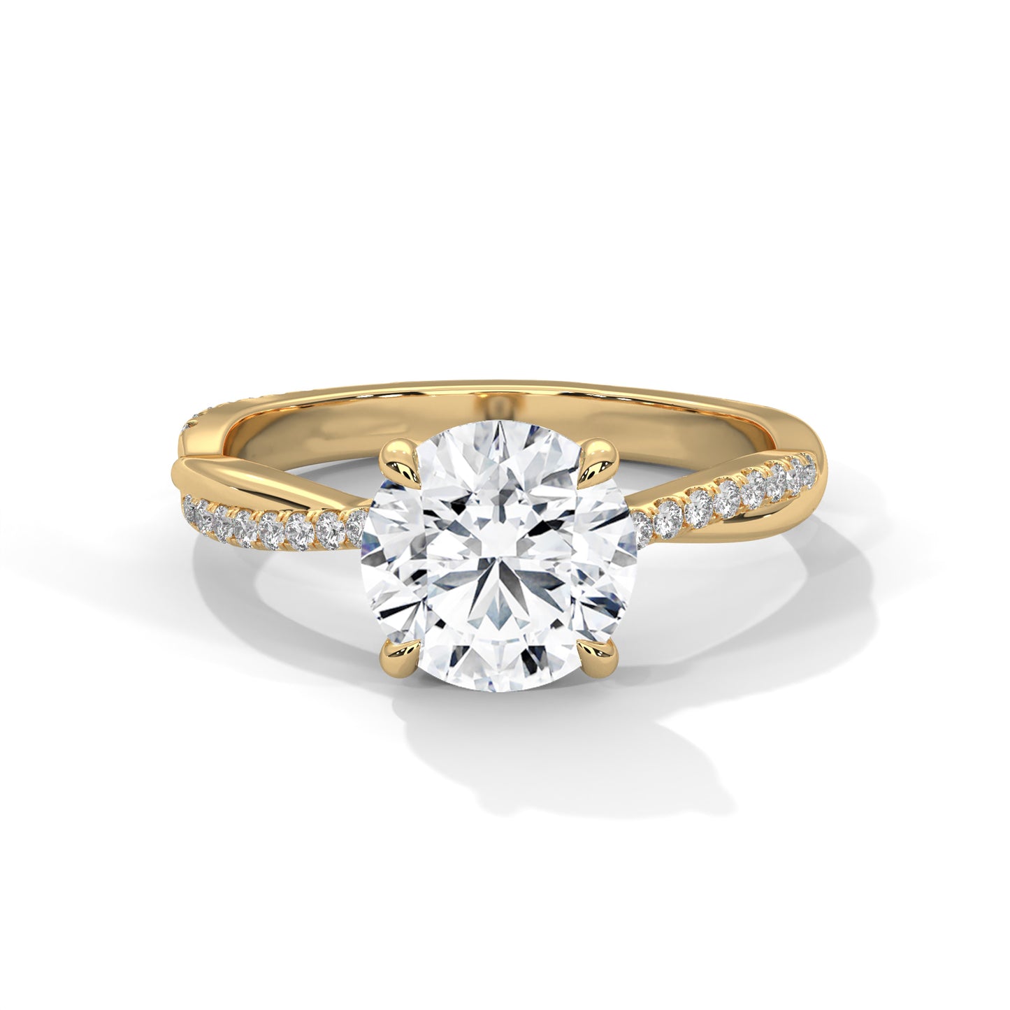 925 Sterling Silver Round Solitaire Ring with Pavé Band | Gold Vermeil Engagement Ring for Women