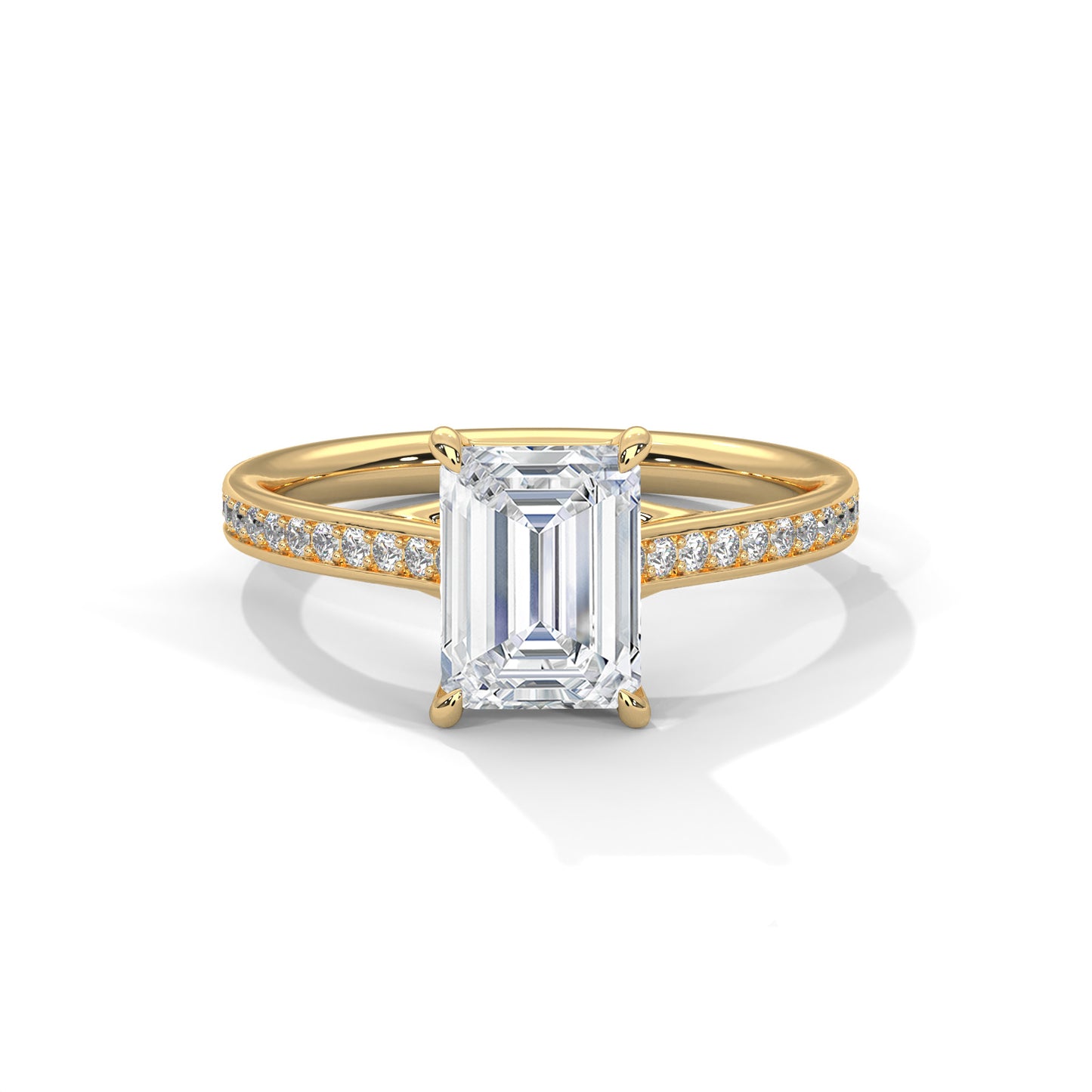 925 Sterling Silver Emerald Cut Solitaire Engagement Ring with Pavé Band