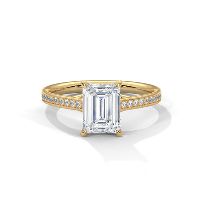 925 Sterling Silver Emerald Cut Solitaire Engagement Ring with Pavé Band